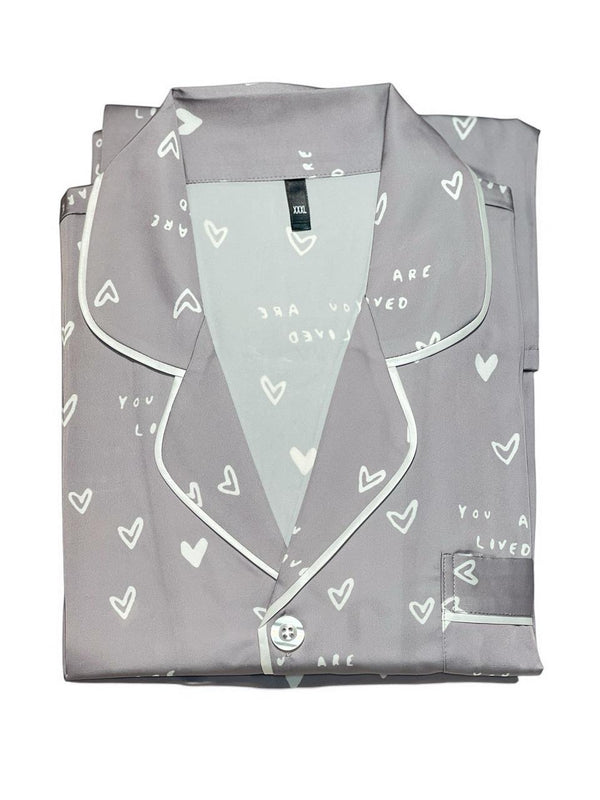 Grey Heart Print Pajama Set