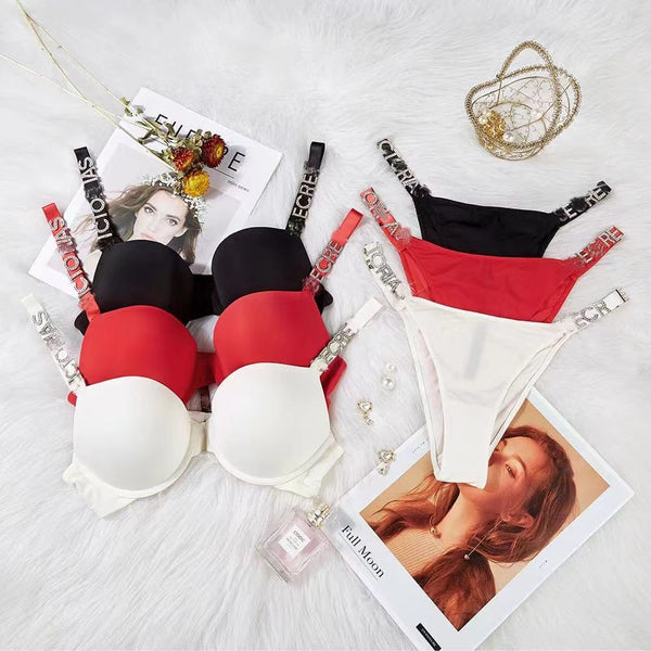 Victoria's Secret Embellished Logo Bra & Thong Set