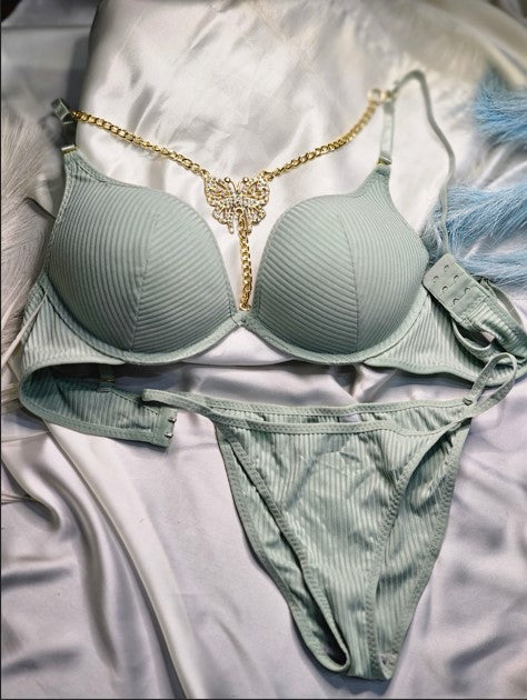 Neon Radiance Ribbed Set with Butterfly Chain
