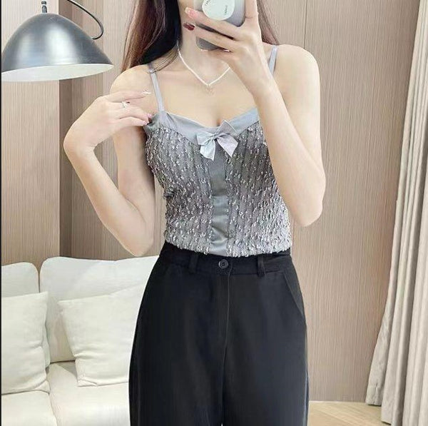Elegant Embellished Corset-Style Top with Bow