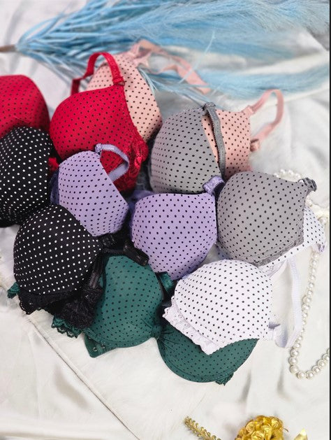 Padded Polka Dot Bra with Lace Accents