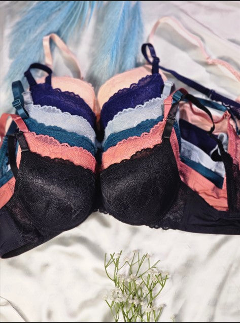 Elegant Light Blue Lace Padded Bra