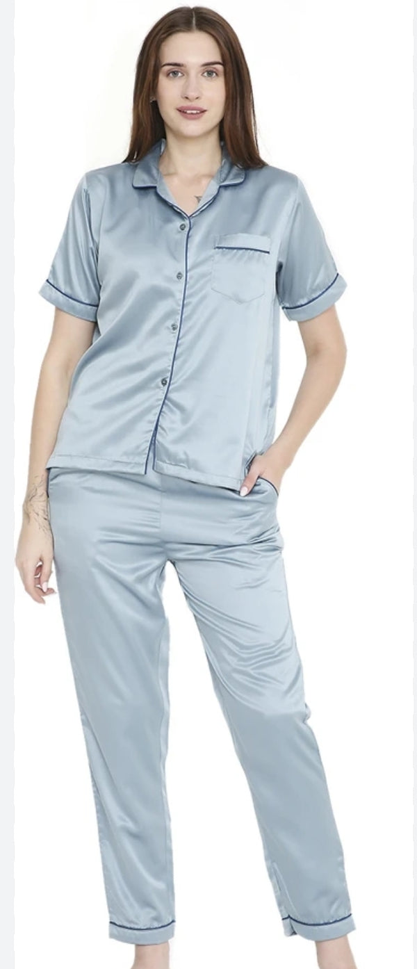 Light Blue Satin Night Suit