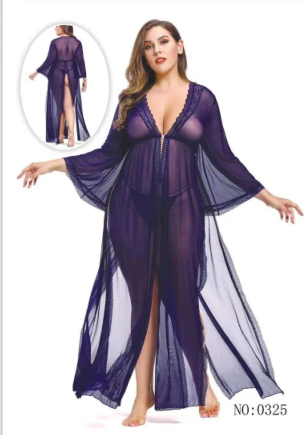 Plus Size Sheer Long Robe Lingerie