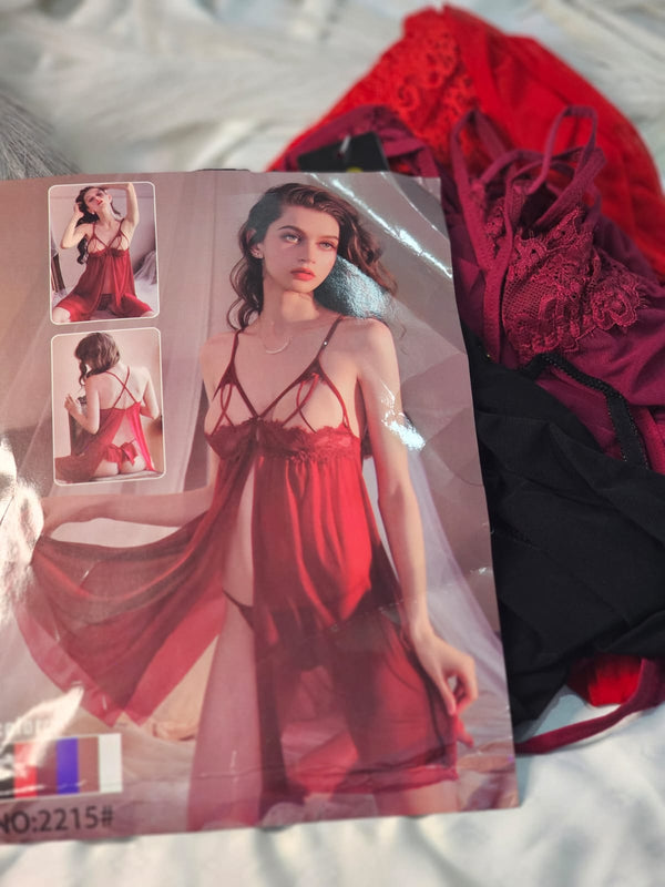 Red Sheer Chemise Nightdress with Strappy Details