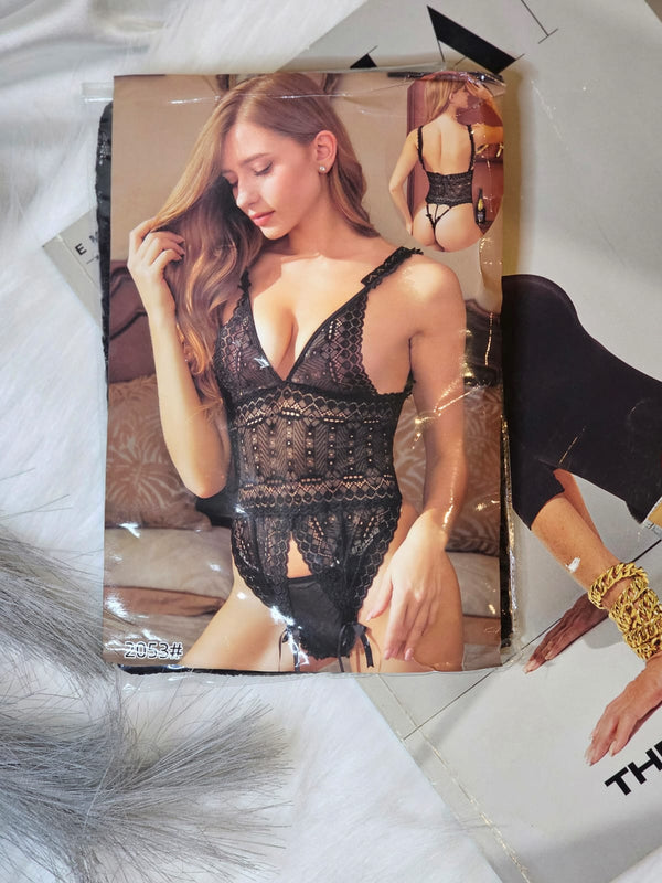 Tempting Black Lace Chemise with Garter Straps