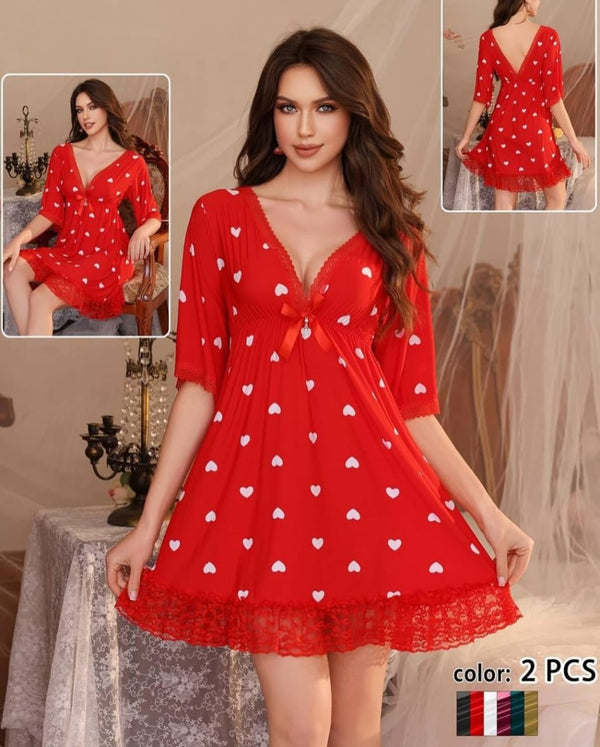 Charming Heart Print Night Dress