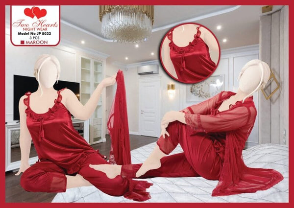 Red Satin Nightwear Set (3 PCS)