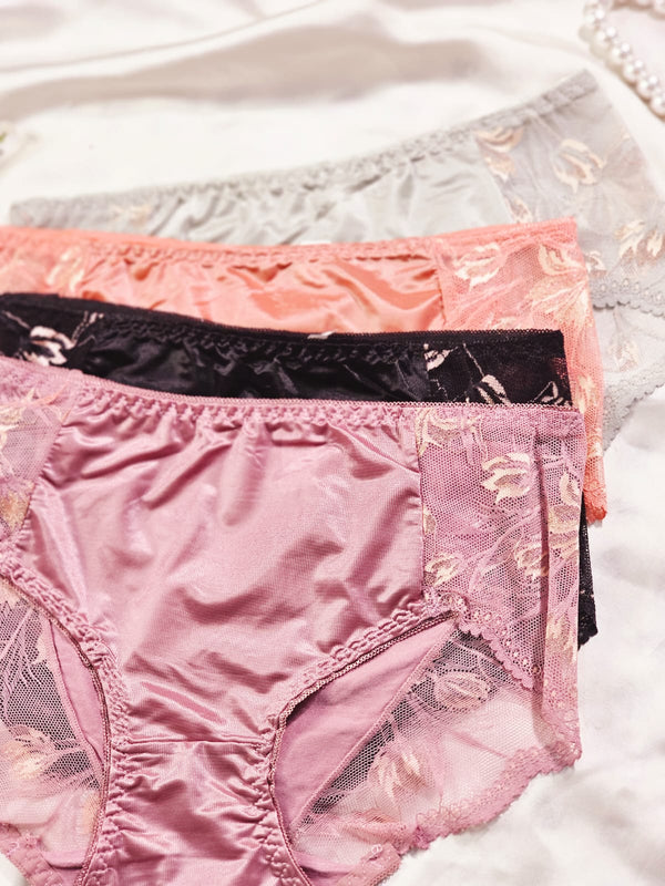 Embroidered Satin & Lace Briefs