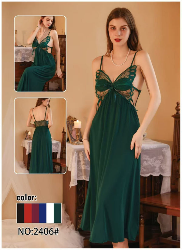 Elegant Butterfly Lace Maxi Nightgown