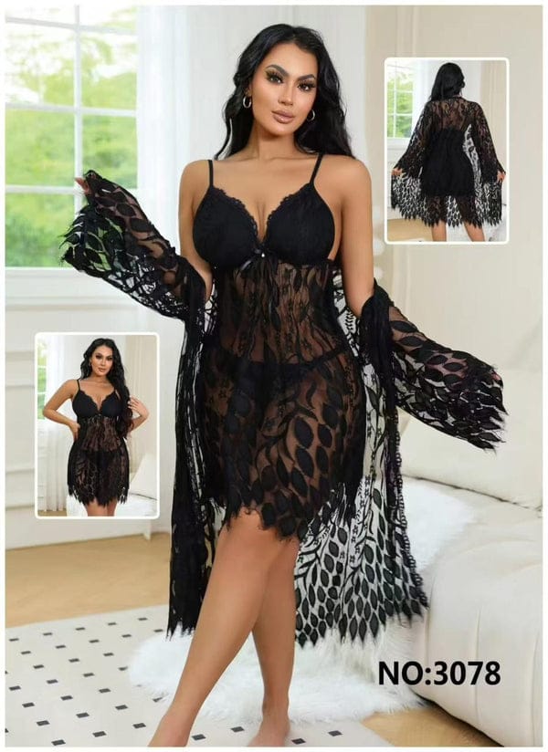 Elegant Lace Chemise & Robe Set