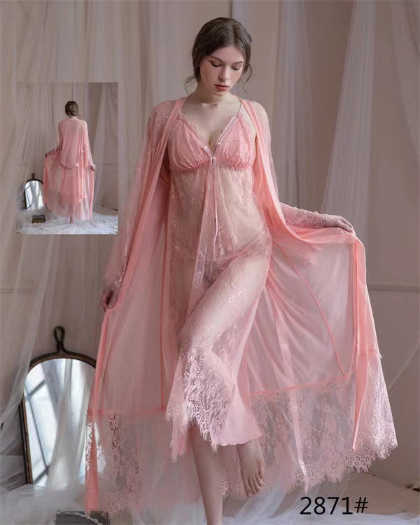 Lace Long Robe and Chemise Set