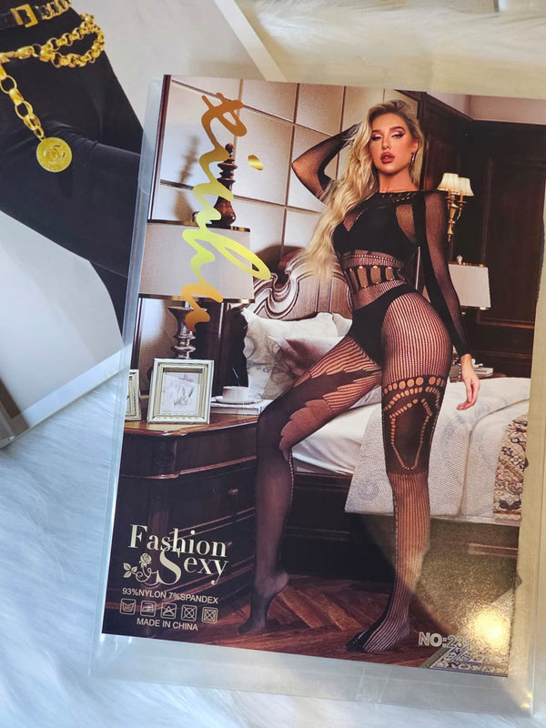 Abstract Patterned Full Body Stocking Lingerie