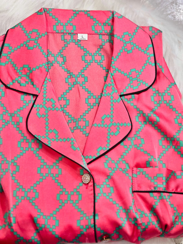 Pink Geometric Print Pajama Set