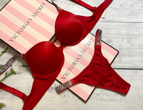 Victoria's Secret Embellished Logo Bra & Thong Set