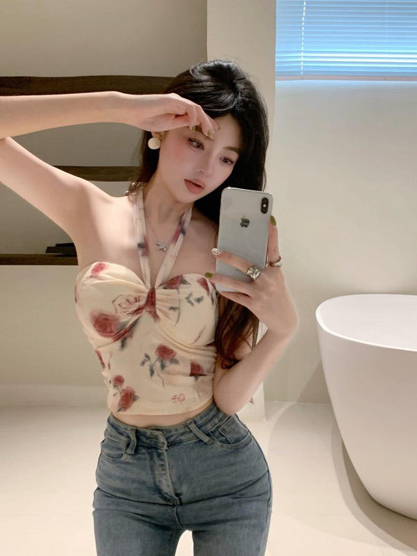 Floral Print Halterneck Crop Top